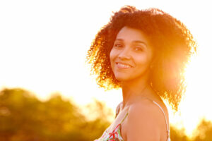 curly haired woman